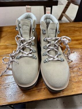 Sorel White and Orange Suede-Trim Ankle Boot